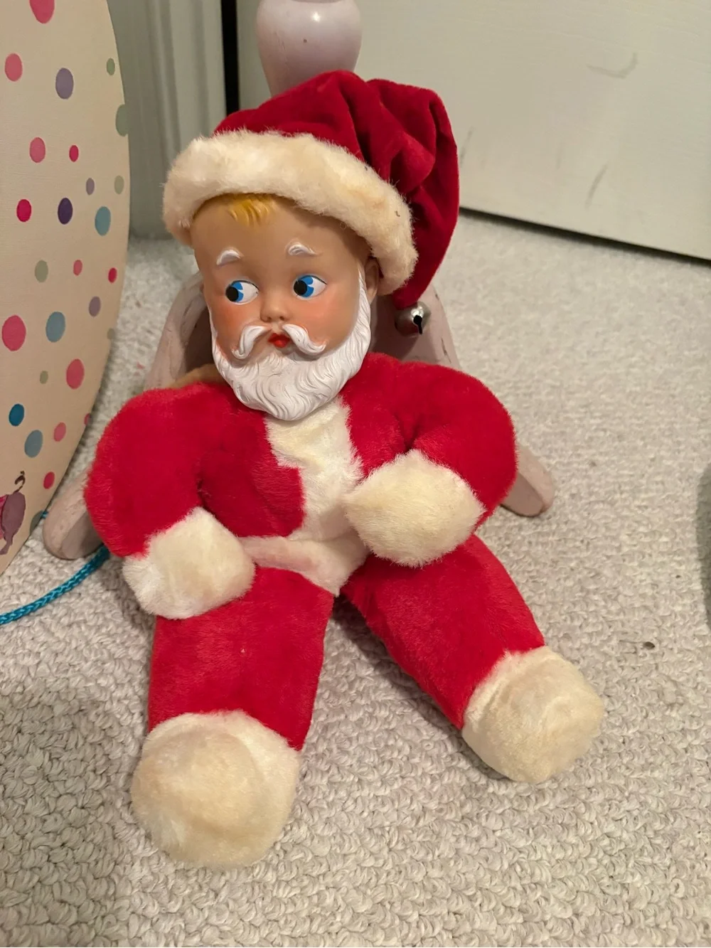Vintage Knickerbocker Plush baby Santa Doll - Red and Cream Holiday Toy